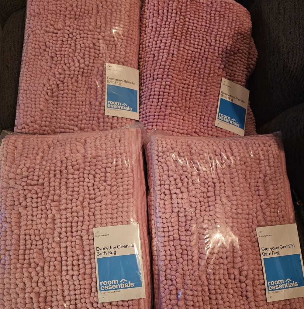 Room Essentials Pink Chenille Bath Rug Collection. 4 Sets Of 2 In Each.